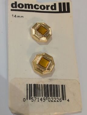 Vintage 80s Gold-Tone Geometric Buttons with Yellow Center Set Of 2